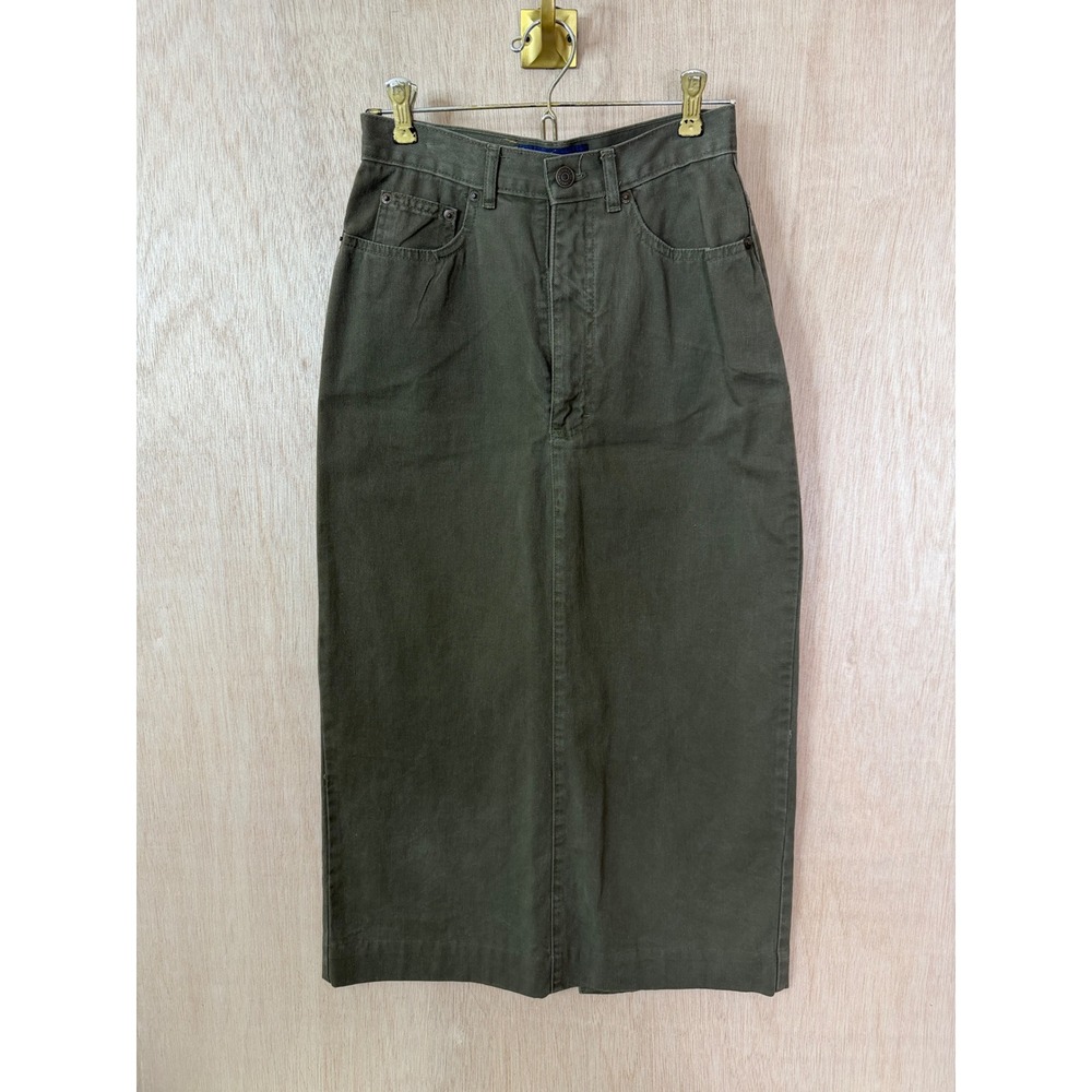 Vintage Polo Ralph Lauren Olive Green Midi Skirt High Waist Made in USA Size 4